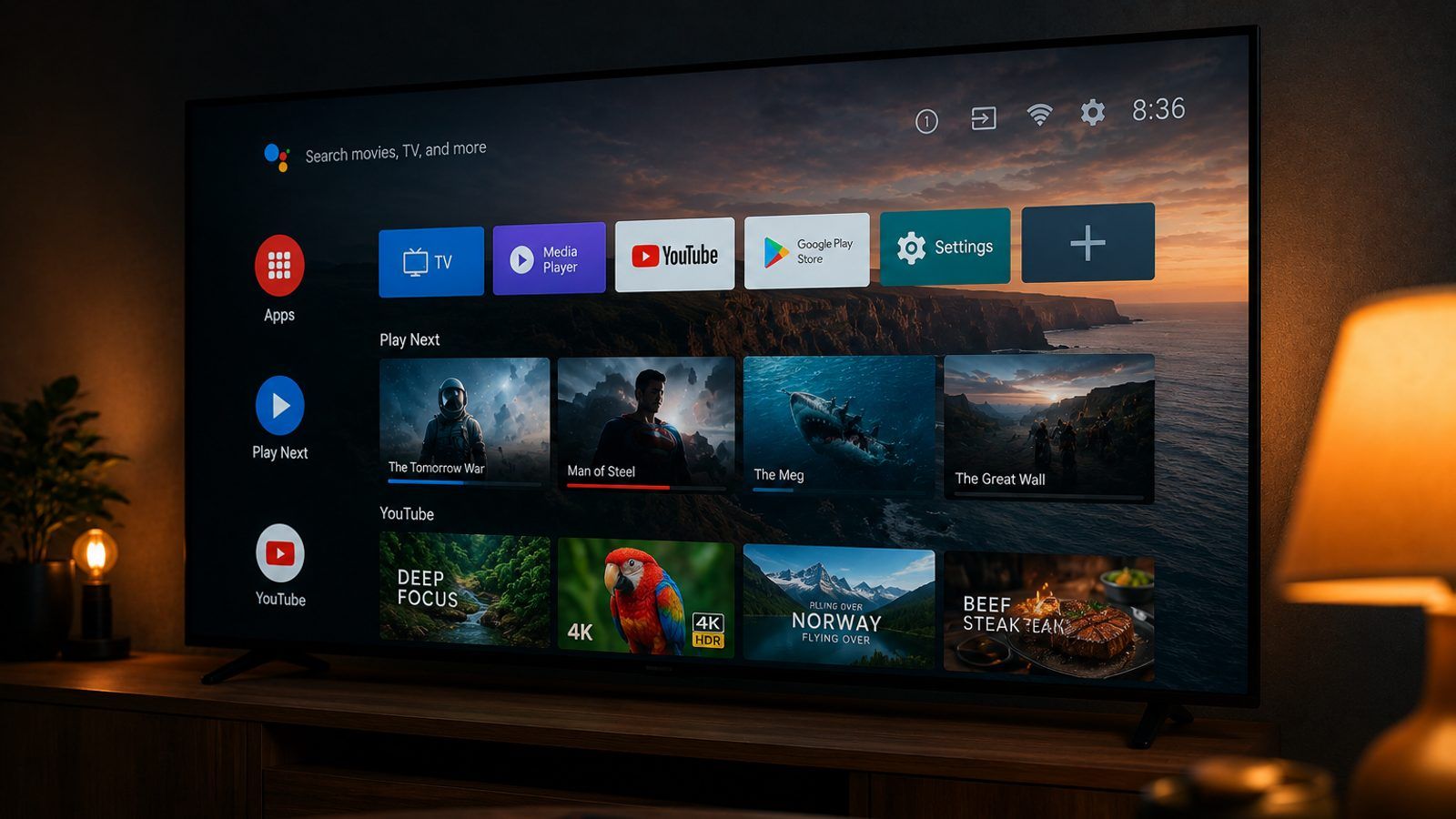 LG Smart TV i daljinski u zamračenoj dnevnoj sobi s IPTV plejerom na ekranu