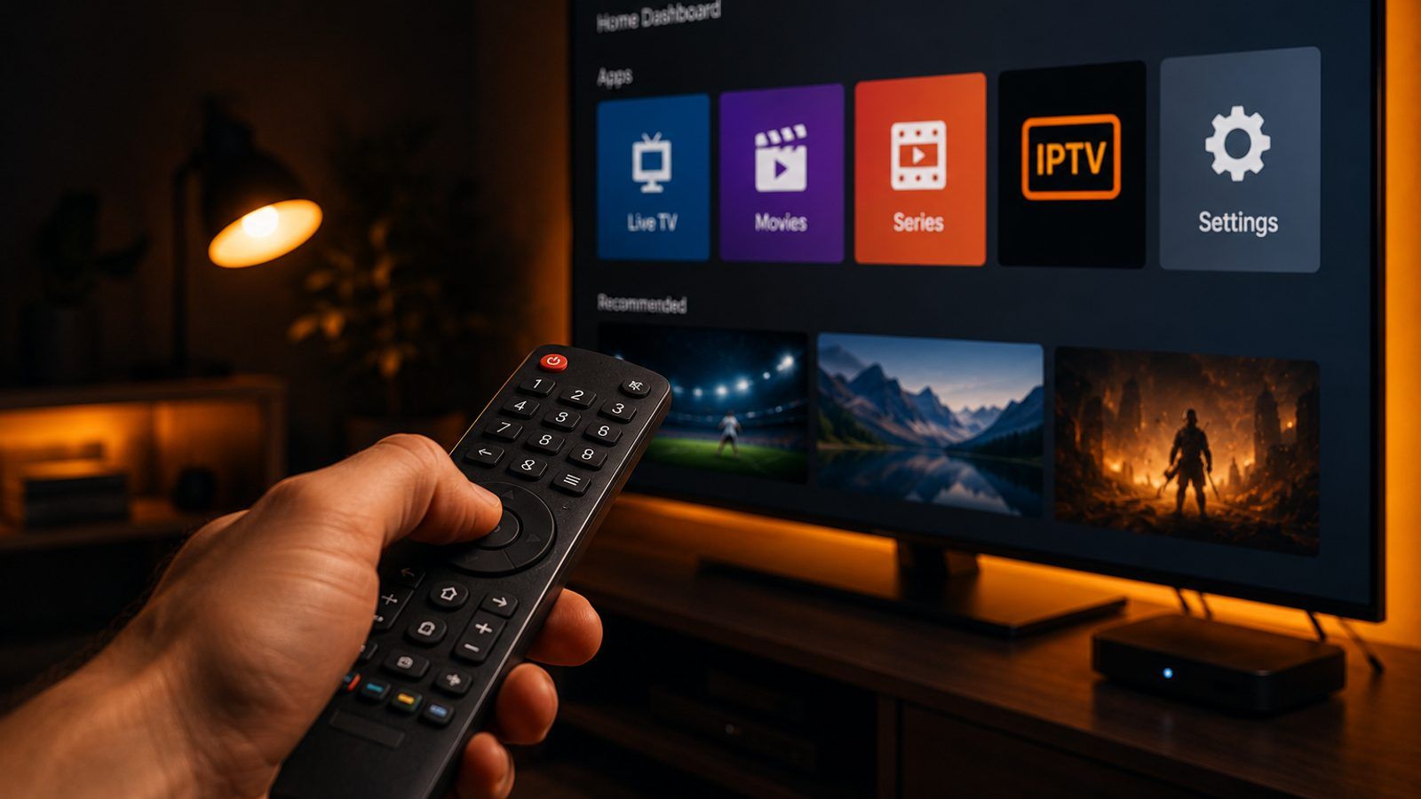 Ruka drži daljinski upravljač uperen prema tankom LG televizoru u zamračenoj sobi