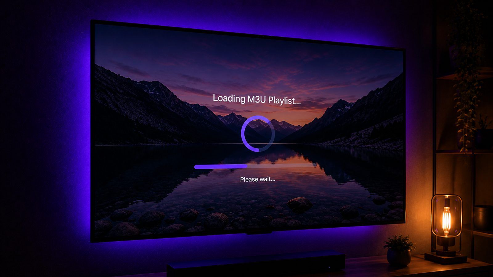 Ekran s IPTV aplikacijom i poljem za unos linka, daljinski i telefon u prvom planu